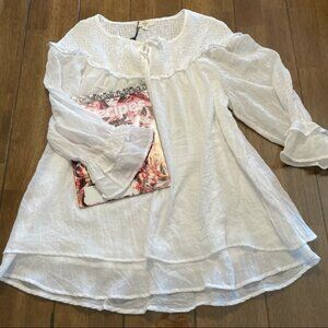 Double Hem Ruffle Poet Blouse NWT Size L White